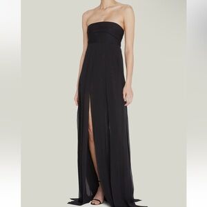 Oscar De La Renta Black Drape Strapless Silk Column Gown Dress - Size 00